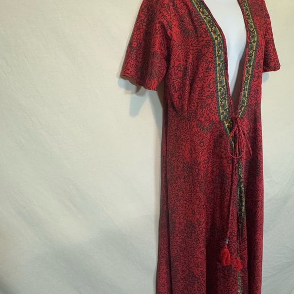 B-82 Aller Simplement Red & Black Floral Short Sleeve Tie Front Long Suit Jacket - Picture 5 of 12